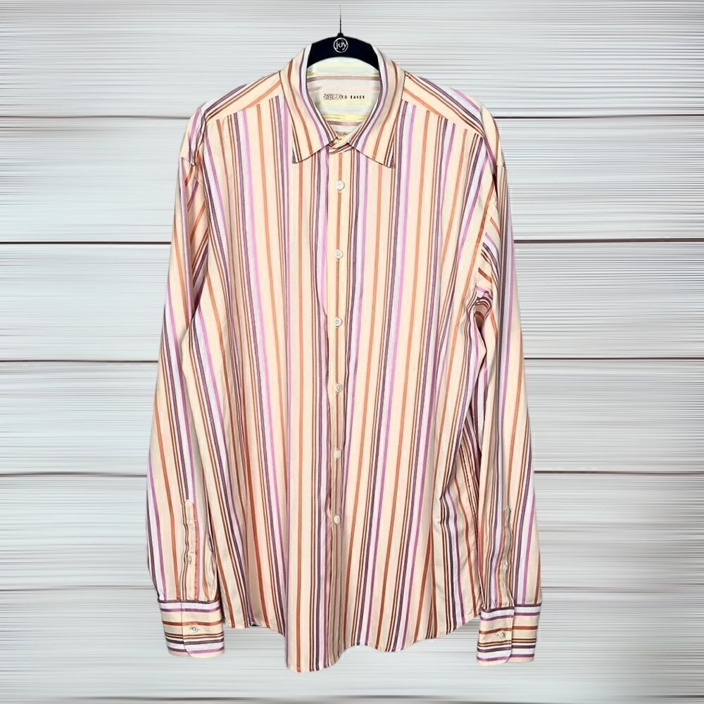 Ted Baker Cotton Striped Button Down Shirt Neck 16,5